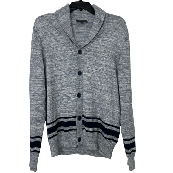 Express Shawl Collar Cardigan Sweater Gray Blue Stripe Men’s Medium - Picture 1 of 9